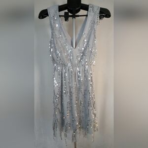 NWT Southern Fried Chics Silver Sequin Evening Dress